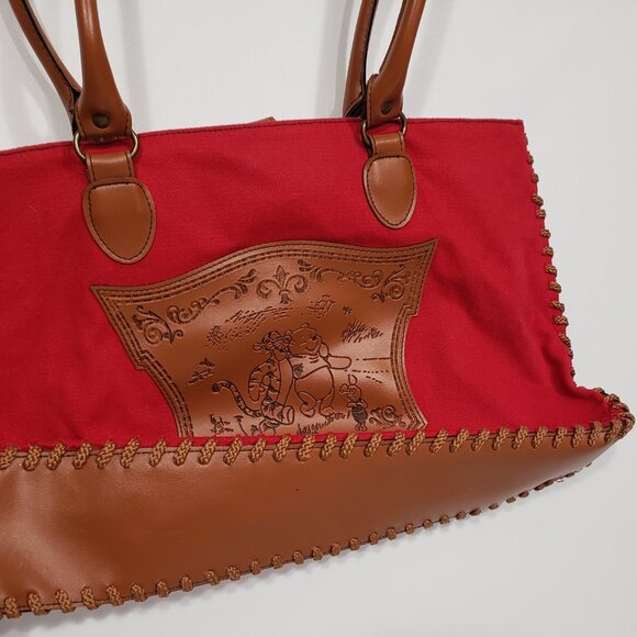 Disney  Winnie the Pooh  Red Canvas Shoulder Bag Handbag Purse  faux leather str - Picture 2 of 10